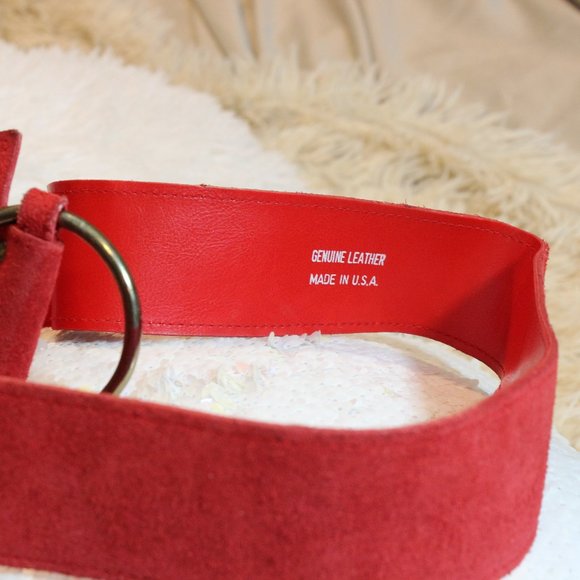 Vintage Fire Engine Red Asymmetrical Suede Genuine Leather Belt 25\
